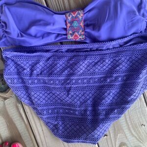 Aerie size M Purple Bandeau Bikini Top with Crochet Bottom